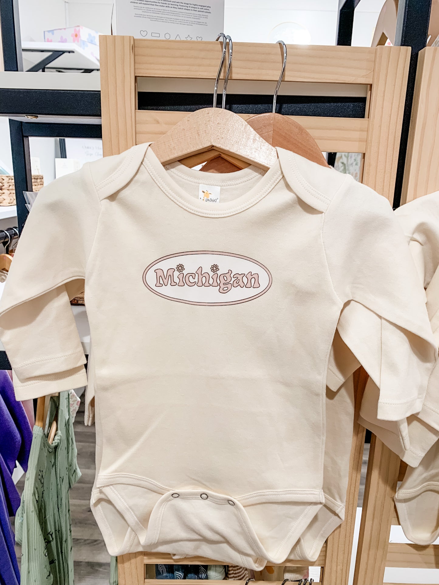 Michigan Floral Logo - Long Sleeve Onesie