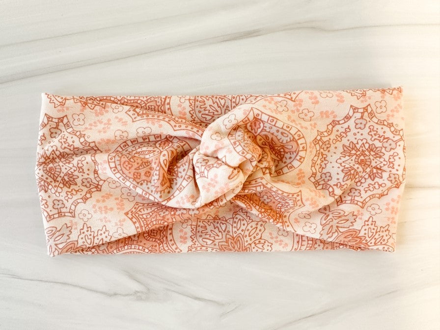Mauve Peach Paisley Twist Headband for Kids