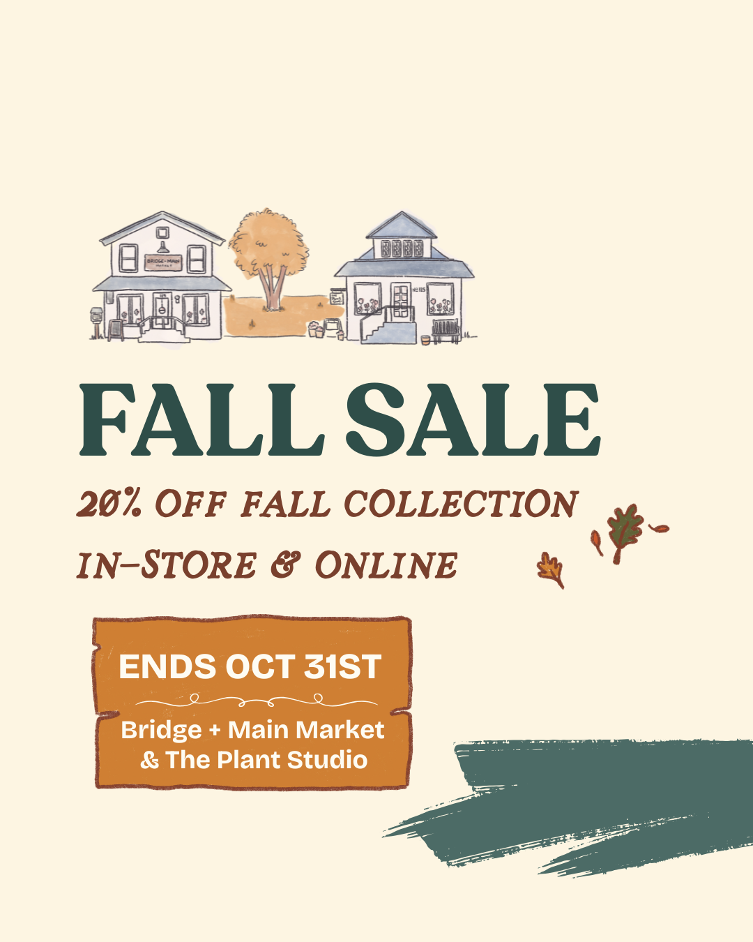 Promotional flyer for a fall sale event with house illustrations and text.