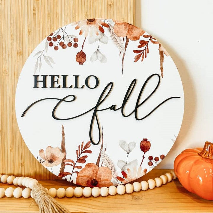 Hello Fall 3D Wooden Round Sign