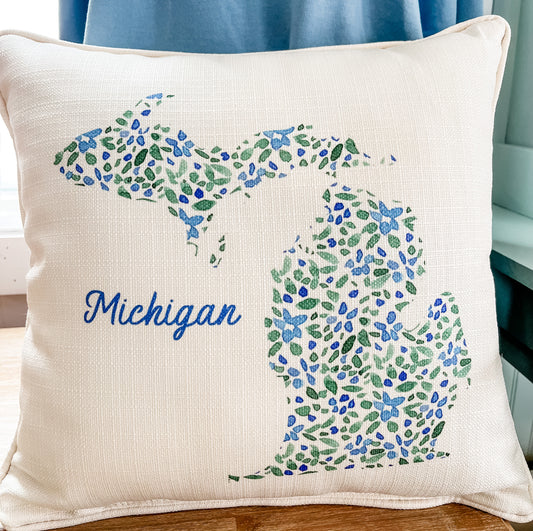 Floral Blue Green Michigan Shape Pillow