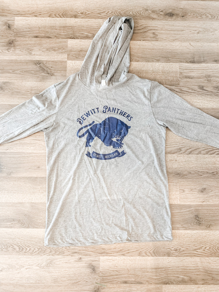 DeWitt Panthers Vintage Long Sleeve Hoodie~ Grey