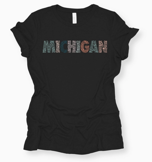 Michigan Tee - Black With Colorful Letters