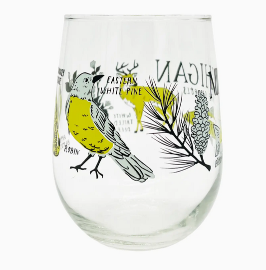 Michigan State Symbols Wine Glass