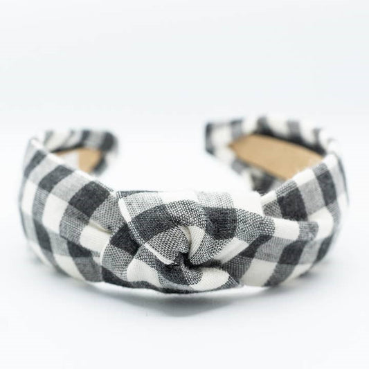 Black & White Buffalo Plaid Knotted Headband