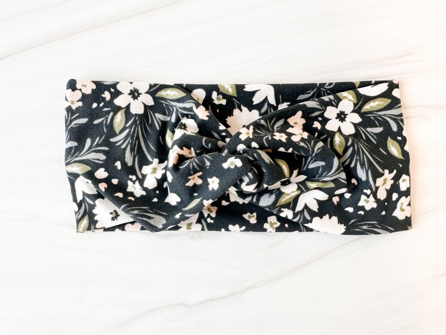 Black with pastel floral Twist Headband