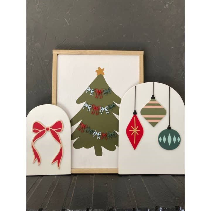 Bow Christmas Tree Framed Sign