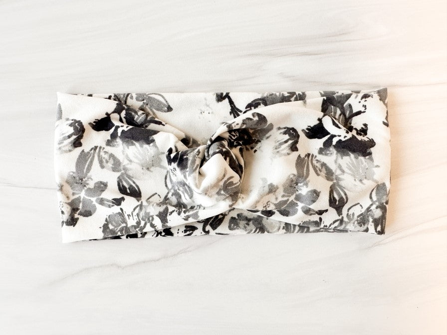 Black and White floral Twist Headband for Kids