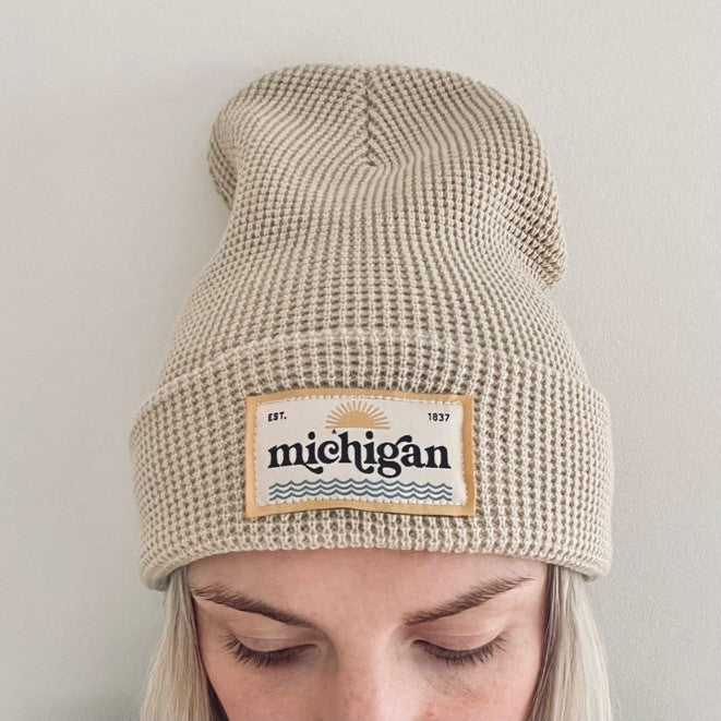 Michigan Patch Beanie - Waffle Knit