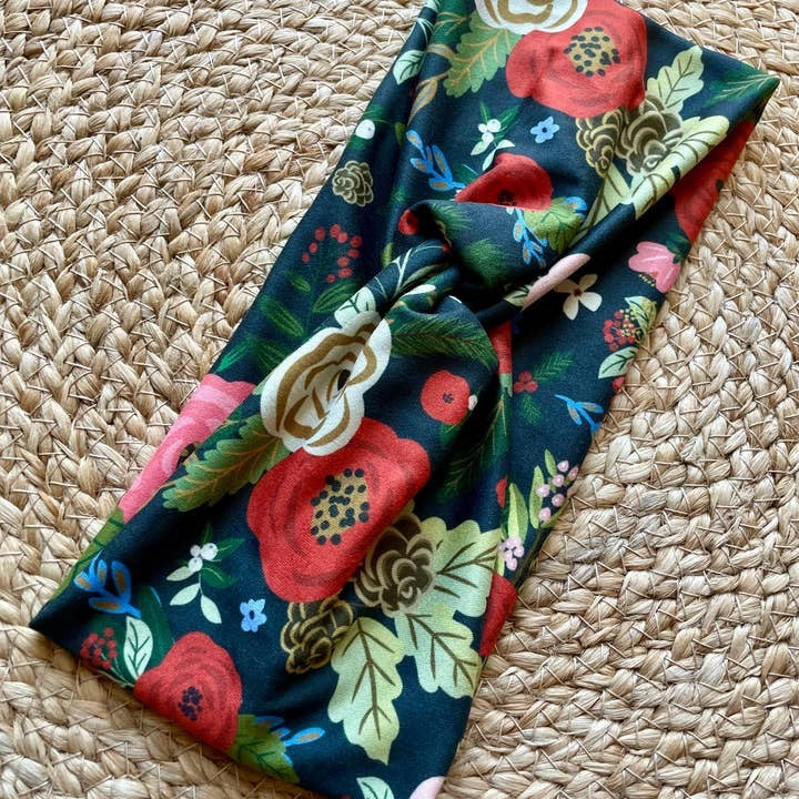 Winter Floral Knit Twist Headband