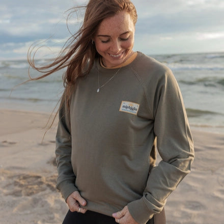 Michigan Patch Lightweight Crewneck - Olive Green