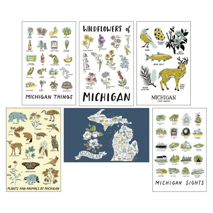 Illustrated Michigan Six Postcard Set