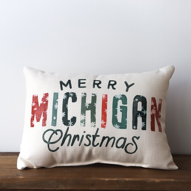 Snowflake Merry Michigan Christmas Pillow