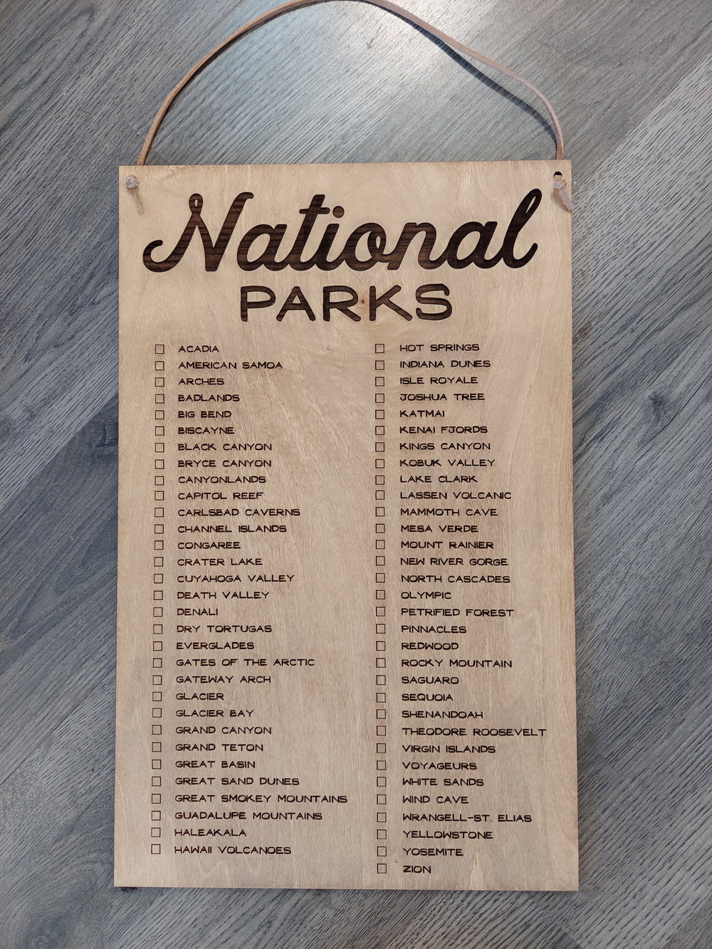 National Parks Check List Hanging Sign