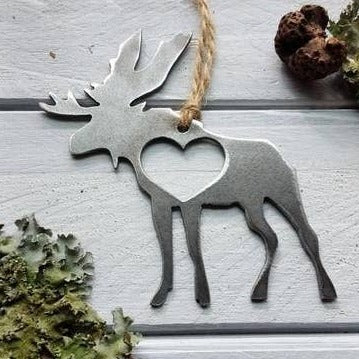 Moose Rustic Raw Steel Metal Ornament