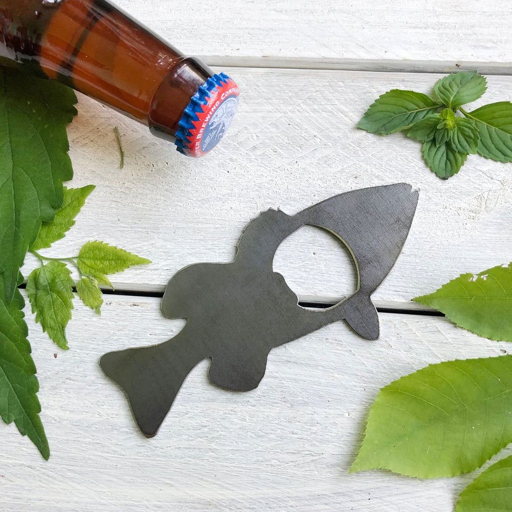 Bass Fish Rustic Bottle Opener made from Recycled Raw Steel
