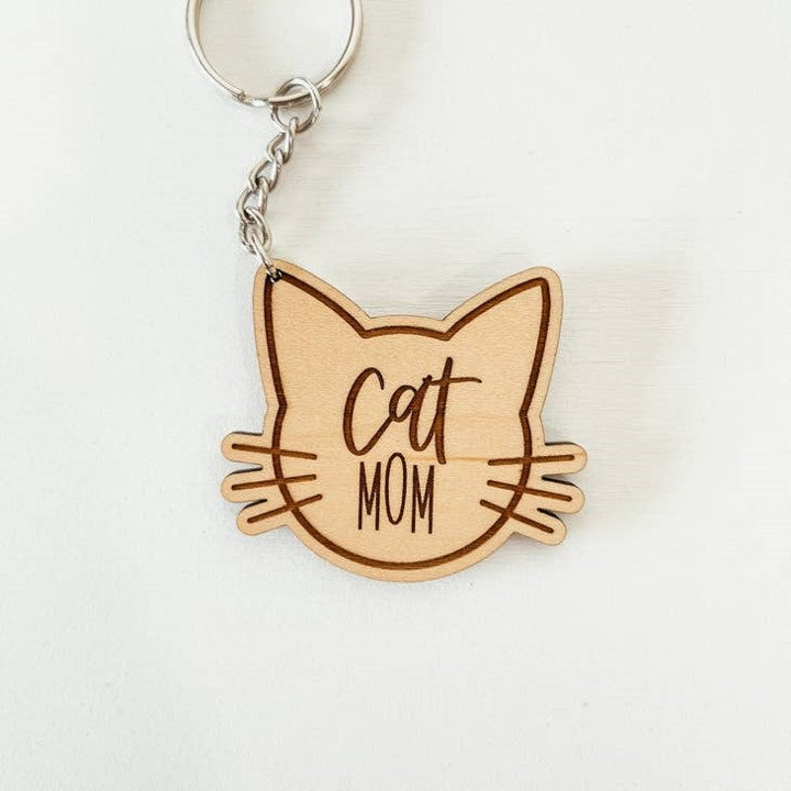 Cat Mom Wooden Keychain