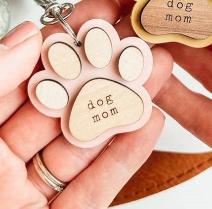 Dog Mom Wood/Acrylic Keychain