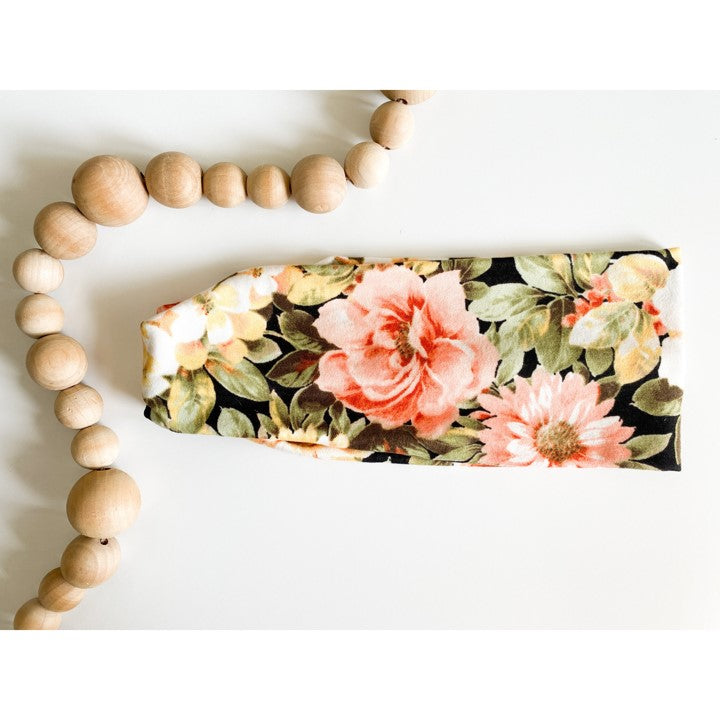 Black Vintage Floral Flat Headband