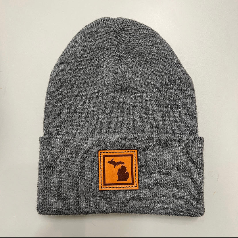 Michigan Leather Patch Beanie