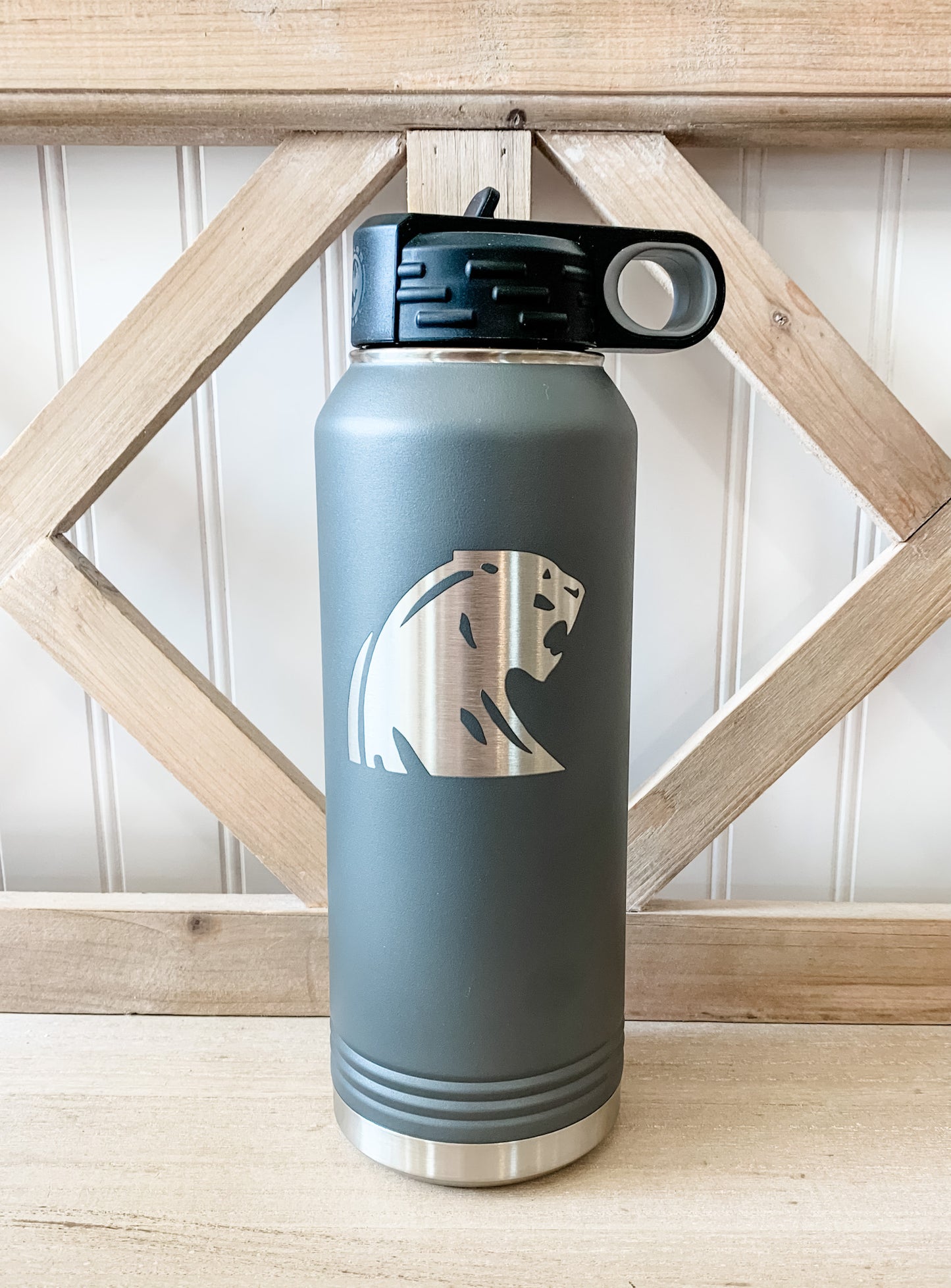 DeWitt Panther Engraved Water Bottle- Grey