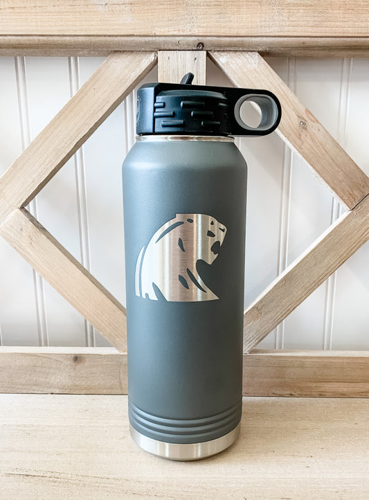 DeWitt Panther Engraved Water Bottle- Grey