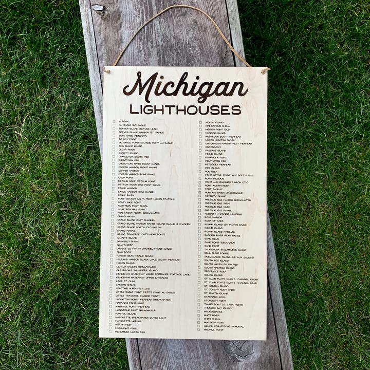 Michigan Lighthouses Checklist Hanging Sign