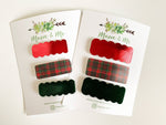 Red Gloss, Tartan, Green Suede Snap Clip Set
