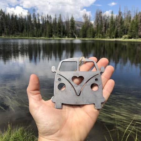 Van/Bus Rustic Steel Ornament with Heart Volkswagen VW